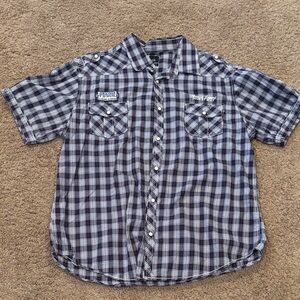 Men's Blue Plaid Short Sleeve Shirt